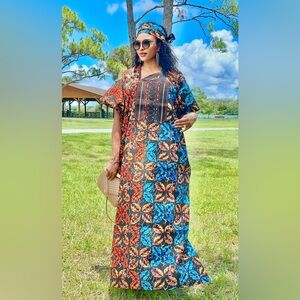 SOLD!!! Authentic African Bubu gown with embroidery |Scarf included | Loose Fit